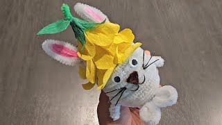 White Bunny with yellow hat / DIY Bunny/ craft for Easter/ Cute Bunny from plastic egg shell 🐰