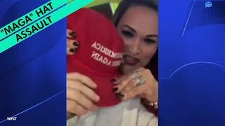 Police say this woman assaulted a man wearing a MAGA hat