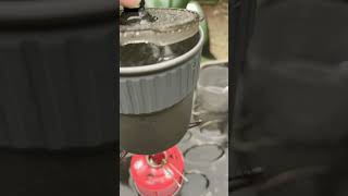 Boiling water for coffee on a cold rainy morning! MSR pocket rocket 2 stove kit! Gear in action!