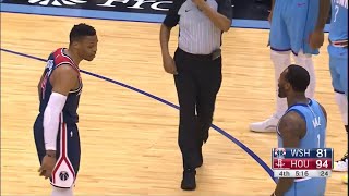 Russle Westbrook and John wall jawing at each other Wizards Vs Rockets