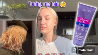 TONING MY HAIR WITH CLAIROL SHIMMERLIGHTS CONDITIONING TONING MASK FOR 45 MINUTES