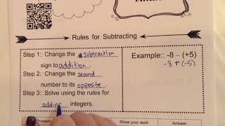 Subtracting integers notes