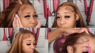 Middle Part Buss Down Highlighted Frontal Wig Install ft Cynosure Hair