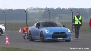 Matte blue Nissan R35 GT R w   Milltek Exhaust vs Bugatti Veyron vs 997 Turbo