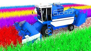 Colors for Children to Learn With Farm Vehicles Combine and Loading hay bales for Kids