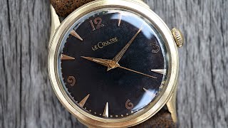 BEAUTIFUL LeCoultre center seconds cal 810/AW from 1954 - black gilt explorer dial