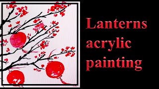 Acrylic Painting Chinese Style Lantern | Spring Easy Painting Ideas #painting #chinesepainting