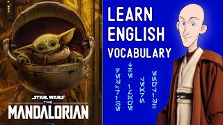 Can you describe the poster of Grogu in ENGLISH? Build VOCAB by describing images from Star Wars