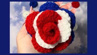 How to Crochet A 3Day American Flag Color Rose/Flower Beginner Friendly/4th of July