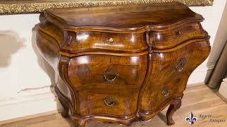 Antique Italian Venetian Walnut Bombe Commode Chest Mid 20th Century