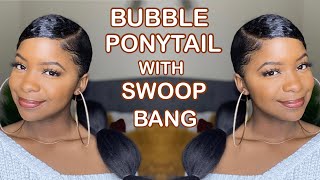 How To Sleek Low Bubble Ponytail Using Braiding Hair | Rubber Band Ponytail