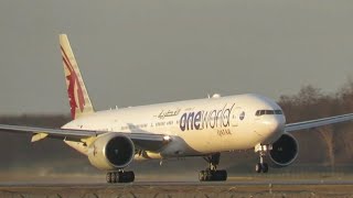 Qatar B777-300ER OneWorld takeoff from Budapest Airport