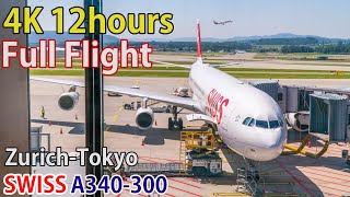 Full flight video, Zurich to Tokyo (Narita), LX160, A340-300, SWISS [4K]