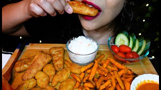 ASMR Crispy Fish & Shrimp, Coleslaw, Sweet Potato Fries | Eating Sounds | No Talking