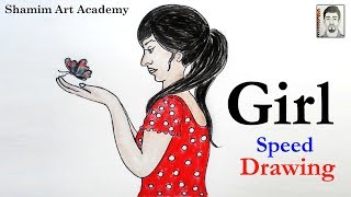 Girl with Butterfly drawing for beginners (Very easy) Speed Drawing