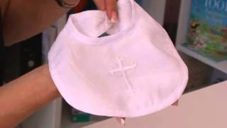 Christening Bib Baby Small Simple Embroidered Cross