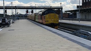 Network rail dbso 7908 leads coals rail class 37 nos 37219 growls away form derby on Crewe to derby