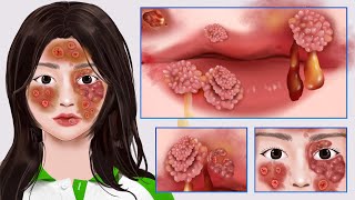 ASMR Big Acne Remove Worm& Maggot Ear Infested Face Removal | Severely Injured Animation