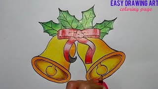 how to draw Christmas bell drawing for kids || Christmas day greeting card drawing