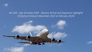 4K UHD - Epic Emirates A380 - Descent, Arrival and Departure Highlights - Christchurch Airport