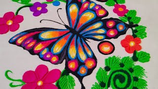 Butterfly Rangoli | Very Beautiful Butterfly Rangoli with Flowers