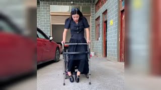 Paraplegic Girl Trying to Stand Up and Walk | Handicapped Lady | Wheelchair Life