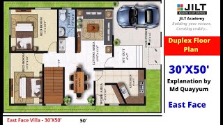 HOUSE PLAN - 30'X50' -166.67sq.yard | Floor Plans - Duplex | East Face