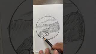 Easy landscape drawing easy #drawingtutorial #youtubeshorts #arttutorial #creativeart