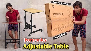 Portronics Multipurpose & Adjustable Table with Wheels Unboxing & Review | Portronics My Body D