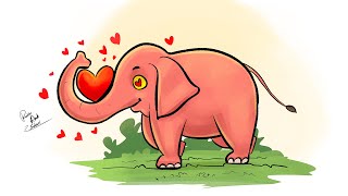 How to Draw an Adorable Elephant Holding a Heart for Valentines Day