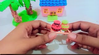 DIY How to make polymer clay miniature house,kitchen set,hand pump,tree | Village House @Dolliyon