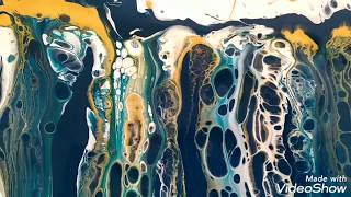 Acrylic pour - Ghost pour with teal, white & gold