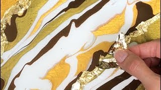 Acrylic Pour Technique Using Gold Leaf