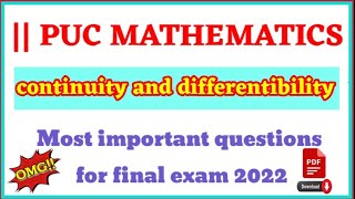 continuity and differentibility msot important questions for the 2nd puc final exam 2022