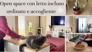 Open space con letto incluso ordinato e accogliente - un piatto semplice e invernale