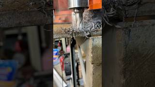 Using a magnetic drill press to attach the bench vice to the welding table. #HandsomeOrHandy ￼