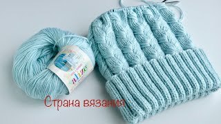 Узоры спицами. Коса из вытянутых петель по кругу. Braid from elongated loops in a circle.