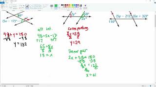 Solving using equation from a Transversal cuts through Parallel Lines. Question 5