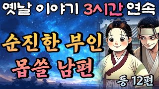 중간광고 없는 3시간 연속 옛날이야기/착하고 못생긴 부인을 이용만 해먹은 천하의 몹쓸 남편 등 12편 /잠자리동화,꿀잠동화,오디오북,옛날이야기,고전,야담,민담