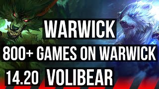 WARWICK vs VOLIBEAR (TOP) | 800+ games, Rank 14 Warwick | KR Diamond | 14.20