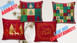 COMPRE AGORA!!! Kit com 4 Capas de Almofadas Estampadas Natalinas Feliz Natal Fim de Ano Vermelho