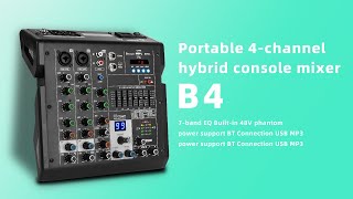 Bomaite B4 Portable 4-Channel Mixing Console Mixer 7-band EQ Built-in 48V Phantom Power Supports BT