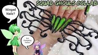 🧚🏽‍♂️Wicked Fairy Wing Nails 🍄Acrylic Nails 💚 Green Dark Nail Art