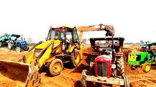 Jcb 3DX Xpert Excellence Backhoe Loading Mud In Massey 241 and massey 1035 Tractor with Trolley |