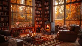 4K Cozy Ambience in the Autumn Forest - Gentle Jazz Melodies, Fireplace Crackle for Relax, Study 🍂