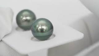 2pcs "High Luster" Blue Green 11mm - SR AAA/AA Quality Tahitian Pearl Pair ER1567 OR10