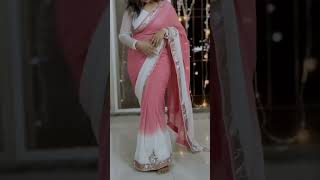 Pink and white dual tone pure chiffon saree and full hand blouse | How to drape a saree? #sareehaul