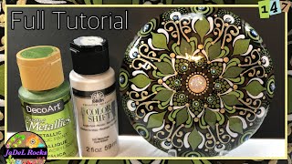 GREEN MANDALA Rock Painting TUTORIAL | DecoArt Dazzling Metallics