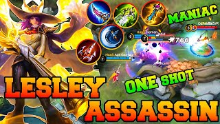 New Assassin Lesley One Shot One Kill Build With Maniac & 18 Kills !! Lesley Best Build Pro Gameplay