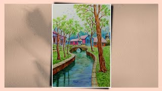 How To Draw Landscape Scenery-Colour pencil drawing tutorial for beginners